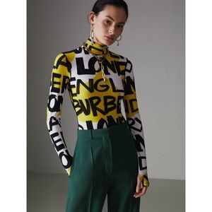 Burberry Black & Yellow Graffiti Bodysuit in Small
